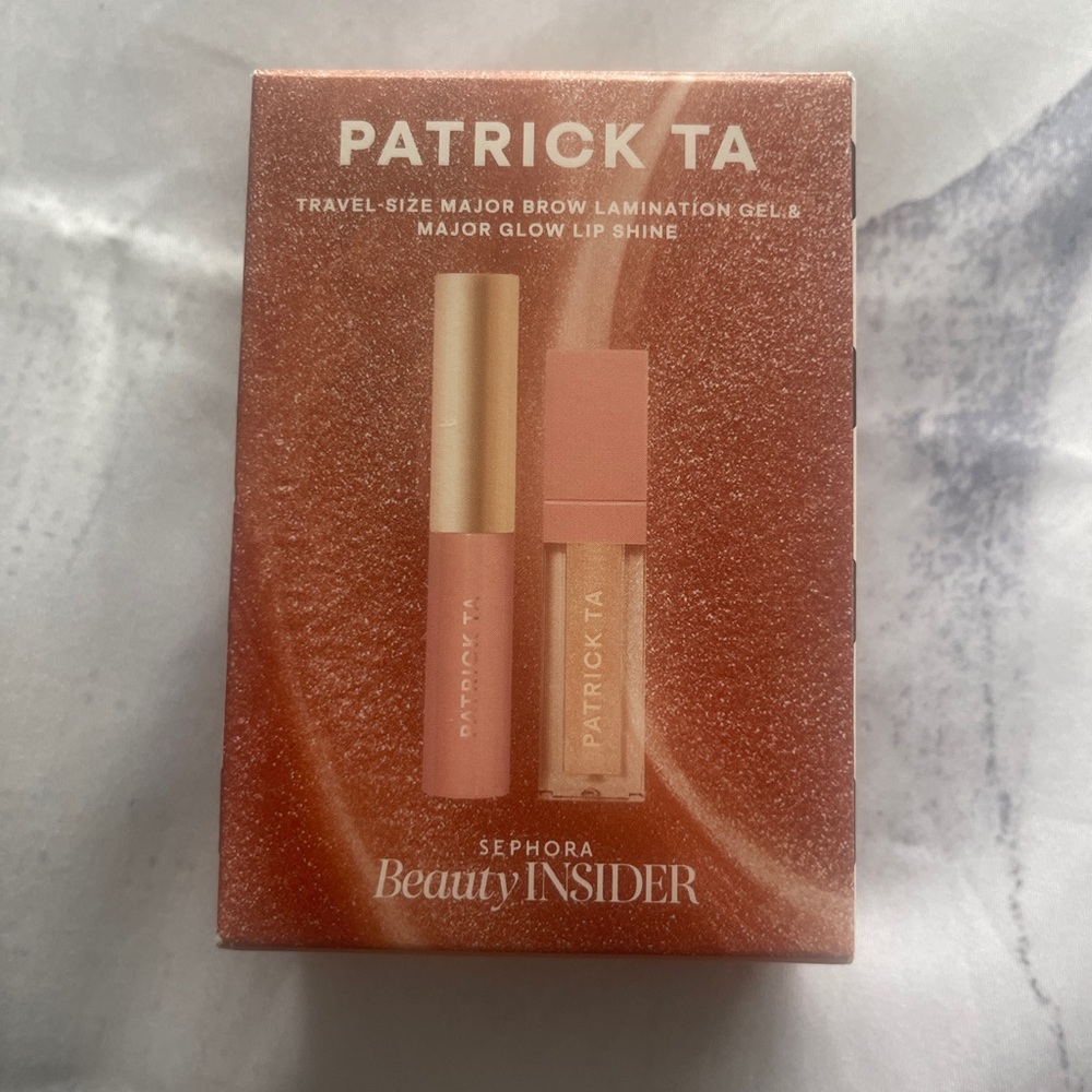 Patrick Ta travel size brow lamination gel and major glow lip shine